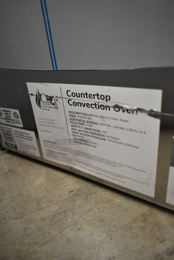 BRAND NEW SCRATCH AND DENT! Cooking Performance Group CPG 351COHD3A Stainless Steel Countertop Half Size Electric Powered Convection Oven. See Pictures for Broken Glass on Door. 110 Volts, 1 Phase. Tested and Working! - Image 8 of 8