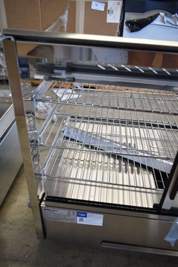 BRAND NEW SCRATCH AND DENT! ServIt 423HDM36SA Stainless Steel Commercial Countertop 36" Self / Full Service 3 Shelf Countertop Heated Display Case with Sliding Doors. See Pictures for Damage. 120 Volts, 1 Phase. Tested and Powers On But Does Not Get Warm - Image 5 of 8