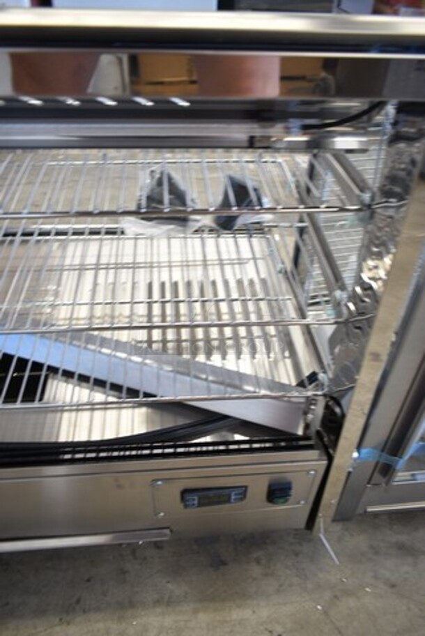 BRAND NEW SCRATCH AND DENT! ServIt 423HDM36SA Stainless Steel Commercial Countertop 36" Self / Full Service 3 Shelf Countertop Heated Display Case with Sliding Doors. See Pictures for Damage. 120 Volts, 1 Phase. Tested and Powers On But Does Not Get Warm - Image 6 of 8