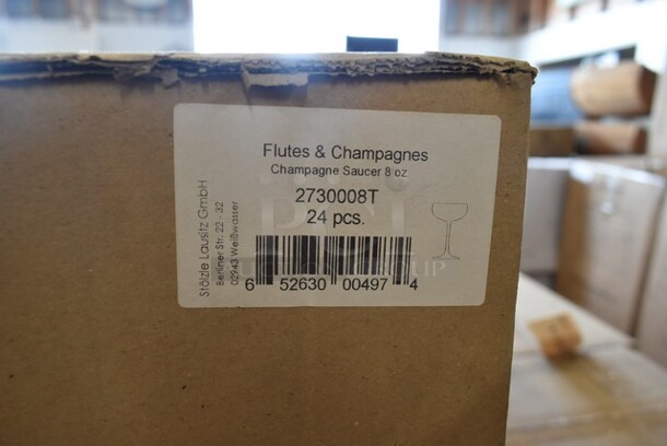 3 Boxes of 24 BRAND NEW! Stolzle 2730008T Fleur De Lis 8 Oz. Champagne Saucer Glass. 3 Times Your Bid!  - Image 3 of 3