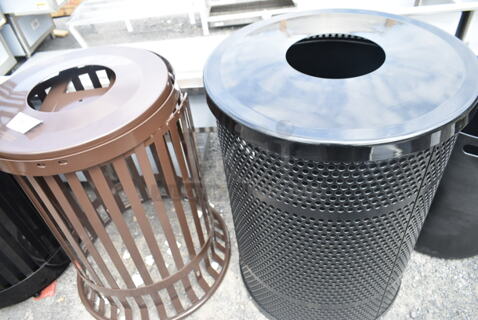 2 BRAND NEW SCRATCH AND DENT! Metal Trash Can Shell; Brown and Black Including 475RND32LINER. 2 Times Your Bid!