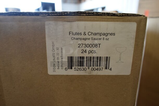 4 Boxes of 24 BRAND NEW! Stolzle 2730008T Fleur De Lis 8 Oz. Champagne Saucer Glass. 4 Times Your Bid!  - Image 3 of 3