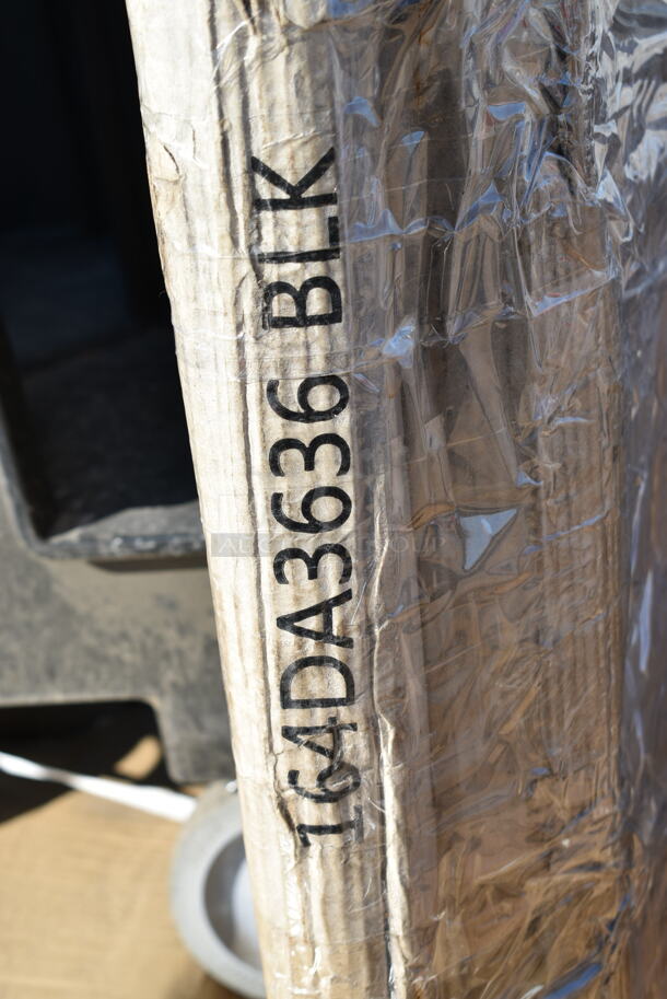 2 BRAND NEW SCRATCH AND DENT! Items Including Lancaster Table & Seating 34936RBBESP 36" Round Wood Butcher Block Table Top with Espresso Finish and Lancaster Table & Seating 164DA3636BLK Alloy Series 36" x 36" Onyx Black Standard Height Outdoor Table. 2 Times Your Bid! May Be Missing Pieces.  - Image 4 of 4