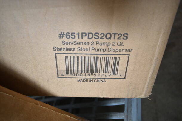 BRAND NEW SCRATCH AND DENT! ServSense 651PDS2QT2S  Double 2 Qt. Stainless Steel Condiment Dispenser - 2 Stainless Steel Pumps with Adjustable Portion Control - Image 3 of 3