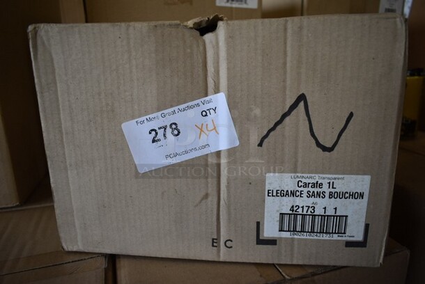 4 Boxes of 6 BRAND NEW! Luminarc Glass Carafe Decanter 1L 33 oz Elegance Sans Bouchon. 4 Times Your Bid!  - Image 2 of 3