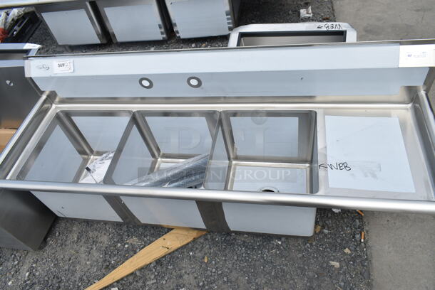 BRAND NEW SCRATCH AND DENT! KoolMore KM-SC151514-15R3 63 in. Three Compartment Commercial Sink, Bowl Size 15x15x14, 18-Gauge Stainless-Steel with Right Drainboard - Image 2 of 6