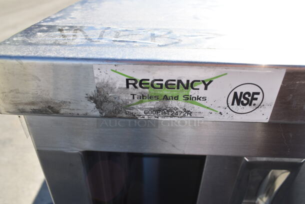 BRAND NEW SCRATCH AND DENT! Regency 600FBT2472R 24" x 72" 16 Gauge Type 304 Stainless Steel Enclosed Base Sliding Door Table with Drawers - Image 6 of 6