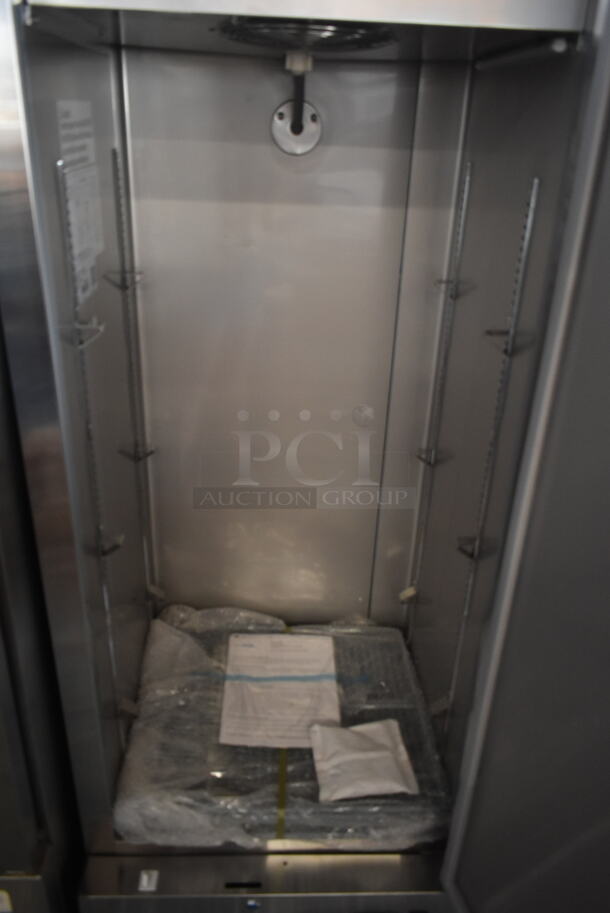 BRAND NEW SCRATCH AND DENT! 2023 KoolMore RIR-1D-SS12C Stainless Steel Commercial Single Door Reach In Cooler w/ Poly Coated Racks. 115 Volts, 1 Phase. Tested and Working! - Image 5 of 7