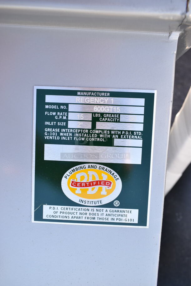 BRAND NEW SCRATCH AND DENT! Regency 30 lb. 15 GPM Grease Trap with 2" Non-Threaded Connections - Image 4 of 4