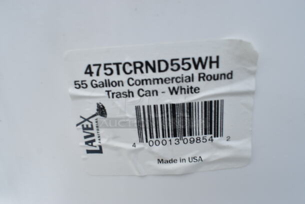 6 BRAND NEW SCRATCH AND DENT! Lavex 475TCRND55WH 55 Gallon White Round Commercial Trash Can w/ Lids. 6 Times Your Bid! - Image 3 of 4