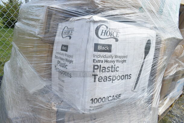 PALLET LOT of 16 BRAND NEW Boxes Including 395TP09 EcoChoice Compostable Sugarcane / Bagasse 9" Plate, Dart 16J16 16 oz. White Customizable Foam Cup - 1000/Case, 127P400B Choice 4 oz. Black Plastic Souffle Cup / Portion Cup - 2500/Case. 16 Times Your Bid! - Image 4 of 12