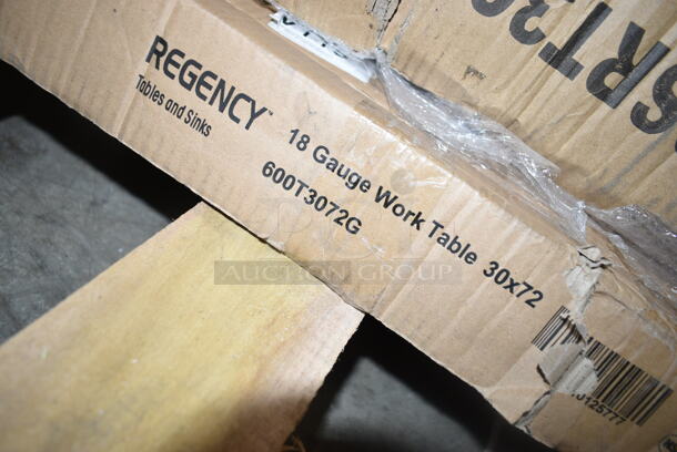 BRAND NEW SCRATCH AND DENT! Regency 600T3072G 30" x 72" 18-Gauge 304 Stainless Steel Commercial Work Table with Galvanized Legs and Undershelf. May Be Missing Pieces.  - Image 3 of 4