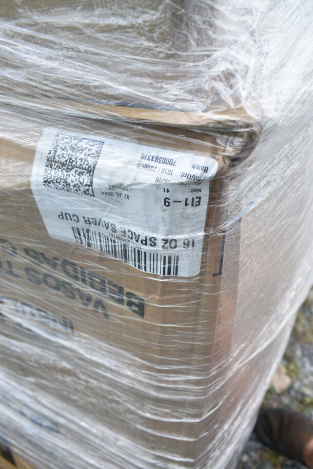 PALLET LOT of 16 BRAND NEW Boxes Including 395TP09 EcoChoice Compostable Sugarcane / Bagasse 9" Plate, Dart 16J16 16 oz. White Customizable Foam Cup - 1000/Case, 127P400B Choice 4 oz. Black Plastic Souffle Cup / Portion Cup - 2500/Case. 16 Times Your Bid! - Image 9 of 12