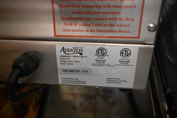 Avantco C15 Stainless Steel Commercial Countertop Coffee Machine w/ Metal Brew Basket. 120 Volts, 1 Phase.  - Image 4 of 4