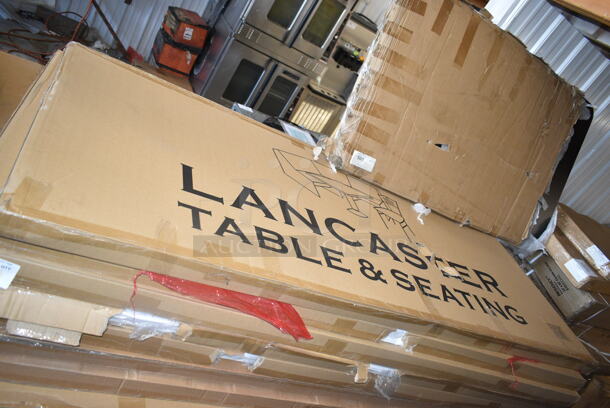 3 BRAND NEW SCRATCH AND DENT! Items Including Lancaster Table & Seating 3493048TCB 30" x 48" Laminated Rectangular Table Top Reversible Cherry / Black and 2 Lancaster Table & Seating 384YCZ7230AD 30" x 72" Granite White Heavy-Duty Blow Molded 27 1/2"-39" Adjustable Height Plastic Folding Table. 3 Times Your Bid! May Be Missing Pieces.  - Image 4 of 6