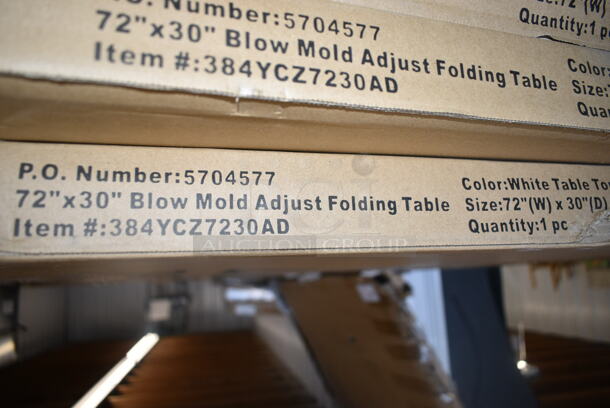 3 BRAND NEW SCRATCH AND DENT! Items Including Lancaster Table & Seating 3493048TCB 30" x 48" Laminated Rectangular Table Top Reversible Cherry / Black and 2 Lancaster Table & Seating 384YCZ7230AD 30" x 72" Granite White Heavy-Duty Blow Molded 27 1/2"-39" Adjustable Height Plastic Folding Table. 3 Times Your Bid! May Be Missing Pieces.  - Image 5 of 6