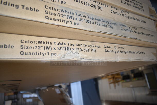 3 BRAND NEW SCRATCH AND DENT! Items Including Lancaster Table & Seating 3493048TCB 30" x 48" Laminated Rectangular Table Top Reversible Cherry / Black and 2 Lancaster Table & Seating 384YCZ7230AD 30" x 72" Granite White Heavy-Duty Blow Molded 27 1/2"-39" Adjustable Height Plastic Folding Table. 3 Times Your Bid! May Be Missing Pieces.  - Image 6 of 6