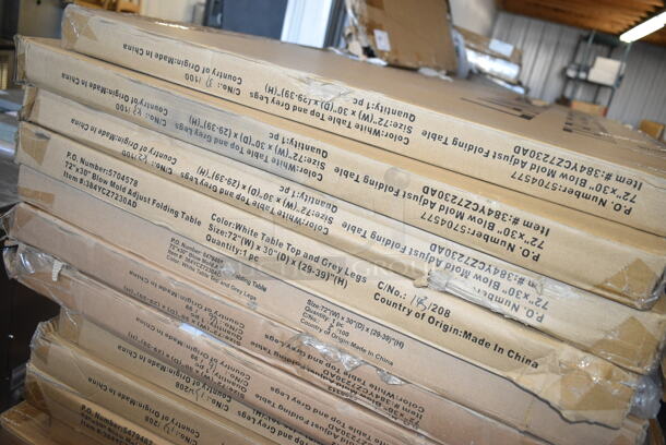 5 BRAND NEW SCRATCH AND DENT! Lancaster Table & Seating 384YCZ7230AD 30" x 72" Granite White Heavy-Duty Blow Molded 27 1/2"-39" Adjustable Height Plastic Folding Table. 5 Times Your Bid! May Be Missing Pieces.  - Image 3 of 3