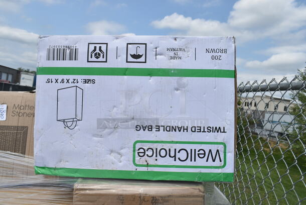 PALLET LOT of 28 BRAND NEW Boxes Including 16 oz Single Wall Green Print Hot Cups, 3 Box 966UPWIDEB OneUp by Choice White 2-Ply Wide Interfold 6 1/2" x 8 1/2" Dispenser Napkin - 6000/Case, 2 Box 128HD32COMBO Choice Heavy Duty 32 oz. Microwavable Translucent Plastic Deli Container and Lid Combo Pack - 240/Case, 303KSE16MBK Acopa 10" Matte Black Square Stoneware Plate - 12/Case, 394325M Noble NexGen Powder-Free Disposable Blue Hybrid 3 Mil Thick Gloves - Medium - 1000/Case, 129MCR32B Choice 32 oz. Black Round Microwavable Heavy Weight Container with Lid 7 1/4" - 150/Case, 917PBGEL0933 Pharmacopia Verbena 1.25 oz. Body Wash F-BGEL0933 - 200/Case, WellChoice Twisted Handle Bag, 760IC04W Choice 4 oz. White Paper Frozen Yogurt / Food Cup - 1000/Case, 43309LPIE Choice 9" Clear Hinged Low Pie Container - 100/Case. 28 Times Your Bid! - Image 9 of 12