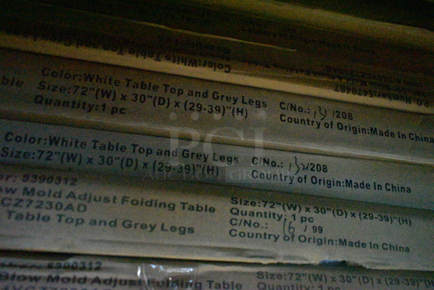 5 BRAND NEW SCRATCH AND DENT! Lancaster Table & Seating 384YCZ7230AD 30" x 72" Granite White Heavy-Duty Blow Molded 27 1/2"-39" Adjustable Height Plastic Folding Table. 5 Times Your Bid! May Be Missing Pieces.  - Image 5 of 5