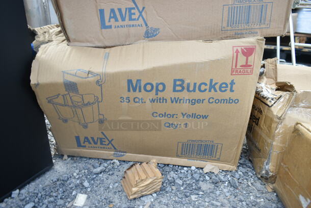 3 BRAND NEW SCRATCH AND DENT! Items Including Lavex 274MOPBCKTBK 35 Qt. Black Mop Bucket & Side Press Wringer Combo, Lavex 274MOPBCKTYE 35 Qt. Yellow Mop Bucket & Side Press Wringer Combo, Lavex 274MBCKT26YL 26 Qt. Yellow Mop Bucket and Side Press Wringer Combo. 3 Times Your Bid!  - Image 5 of 5