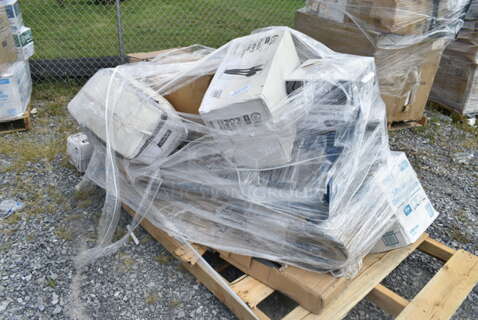 PALLET LOT of 15 BRAND NEW Boxes Including 966UPWIDEB-500 OneUp by Choice White 2-Ply Wide Interfold 6 1/2" x 8 1/2" Dispenser Napkin - 6000/Case, 2 Box 394345M Noble NexGen Powder-Free Disposable Black Hybrid 3 Mil Thick Gloves - Medium - 1000/Case, ServIt 423ST4ASG Angled Sneeze Guard for 4-Pan Steam Tables, 130BGFORKH Choice Beige Heavy Weight Plastic Fork - 1000/Case, 485CBW Choice 8" White Plastic Soda / Sundae Spoon - 1000/Case, Dart 85MFPPHT1 ProPlanet 8 5/16" x 8" x 3" White Mineral-Filled 1 Compartment Hinged Lid Takeout Container - 150/Case. 15 Times Your Bid!