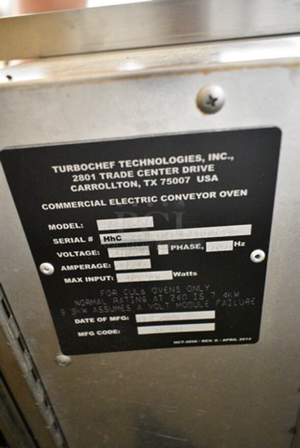 2020 Turbochef HhC2020 Stainless Steel Commercial Countertop Electric Powered Conveyor Rapid Cook Oven. 208/240 Volts, 3 Phase. - Image 7 of 7