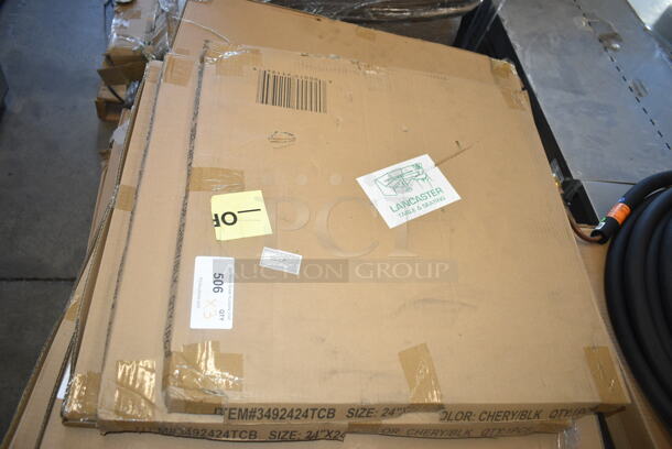 3 BRAND NEW SCRATCH AND DENT! Lancaster Table & Seating 3492424TCB 24" x 24" Square Reversible Cherry / Black Laminated Table Top. 3 Times Your Bid! May Be Missing Pieces.  - Image 2 of 3