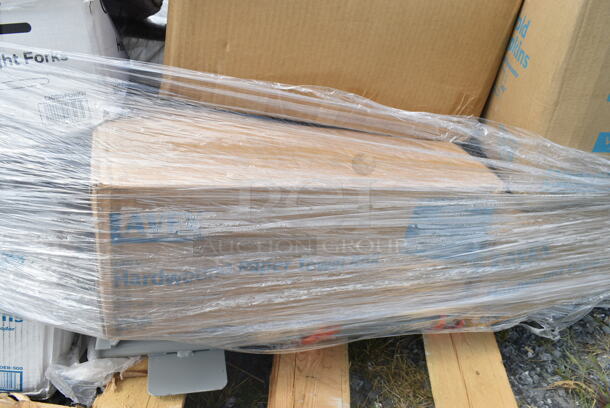 PALLET LOT of 15 BRAND NEW Boxes Including 966UPWIDEB-500 OneUp by Choice White 2-Ply Wide Interfold 6 1/2" x 8 1/2" Dispenser Napkin - 6000/Case, 2 Box 394345M Noble NexGen Powder-Free Disposable Black Hybrid 3 Mil Thick Gloves - Medium - 1000/Case, ServIt 423ST4ASG Angled Sneeze Guard for 4-Pan Steam Tables, 130BGFORKH Choice Beige Heavy Weight Plastic Fork - 1000/Case, 485CBW Choice 8" White Plastic Soda / Sundae Spoon - 1000/Case, Dart 85MFPPHT1 ProPlanet 8 5/16" x 8" x 3" White Mineral-Filled 1 Compartment Hinged Lid Takeout Container - 150/Case. 15 Times Your Bid! - Image 7 of 12
