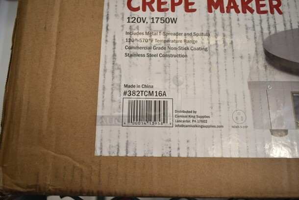 BRAND NEW SCRATCH AND DENT! Carnival King 382TCM16A Stainless Steel Commercial 16" Non-Stick Crepe Maker. 120 Volts, 1 Phase. Tested and Working! - Image 3 of 3