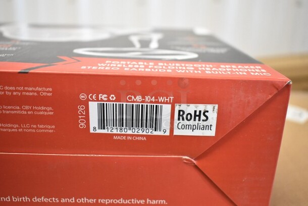 BRAND NEW IN BOX! Coby CMB-104-WHT Replay 3 in 1 Combo Pack; Bluetooth Speaker, Wireless Folding Headphones and Stereo Earbuds.  - Image 2 of 3