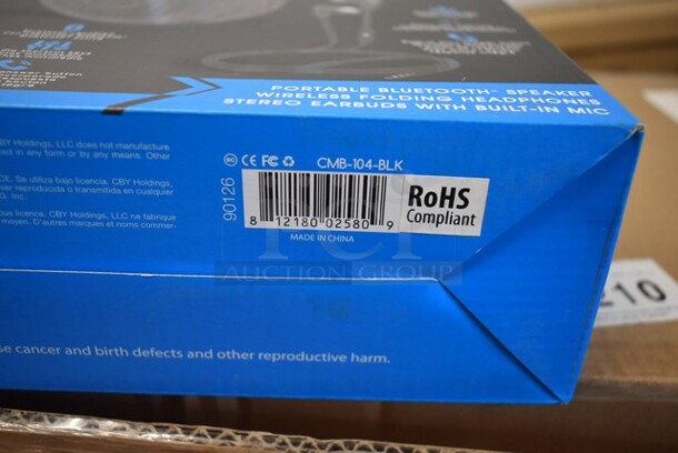 BRAND NEW IN BOX! Coby CMB-104-BLK Replay 3 in 1 Combo Pack; Bluetooth Speaker, Wireless Folding Headphones and Stereo Earbuds.  - Image 2 of 2