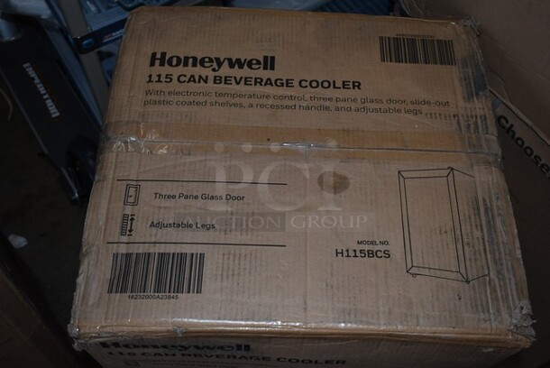 BRAND NEW IN BOX! Honeywell H115BCS Beverage Refrigerator and Cooler, 115 Can Mini Fridge with Glass Door for Soda Beer or Wine for Office or Bar with Adjustable Removable Shelving. Tested and Working! - Image 4 of 4