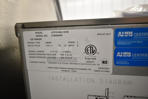 BRAND NEW SCRATCH AND DENT! 2022 Manitowoc UYF0140A-161B Stainless Steel Commercial Self Contained Undercounter Ice Machine. 115 Volts, 1 Phase. - Image 8 of 8