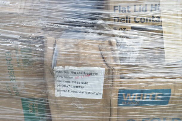PALLET LOT of 28 BRAND NEW Boxes Including 500TO883 Choice 8" x 8" x 3" Microwaveable 1-Compartment Black / Clear Plastic Hinged Container - 100/Case, 500CFT White Premium C-Fold Towel - 2200/Case, 395RP09 EcoChoice Compostable Sugarcane / Bagasse 9" Plate - 500/Case, 130BKSPOONWX Choice Black Extra Heavy Weight Wrapped Plastic Teaspoon - 1000/Case, 2 Box 500TO883 Choice 8" x 8" x 3" Microwaveable 1-Compartment Black / Clear Plastic Hinged Container - 100/Case, Choice 4 oz Portion Cups, Noble Clear Vinyl Gloves. 28 Times Your Bid! - Image 4 of 12