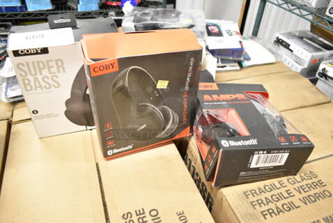 3 Various BRAND NEW Items Including Coby CVH-826-BLK Super Bass Headphones, Coby CHBT-605-BLK Bluetooth Headphones, Coby CHBT-600-BLK Headphones. 3 Times Your Bid! 