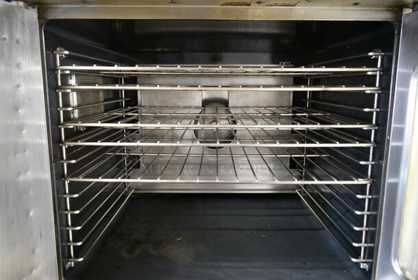 2 Garland MCO-GS-10S Master 200 Stainless Steel Commercial Natural Gas Powered Full Size Convection Oven w/ View Through Doors, Metal Oven Racks and Thermostatic Controls on Commercial Casters. 60,000 BTU. 2 Times Your Bid!  - Image 4 of 9