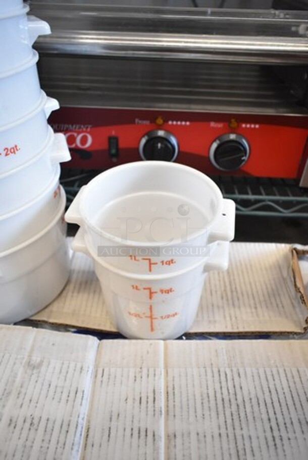 ALL ONE MONEY! Lot of 10 White Poly 2 Quart Bins, 2 White Poly 1 Quart Bins and Box of 130IC8PCLW 1M Ice Bags.  - Image 5 of 6