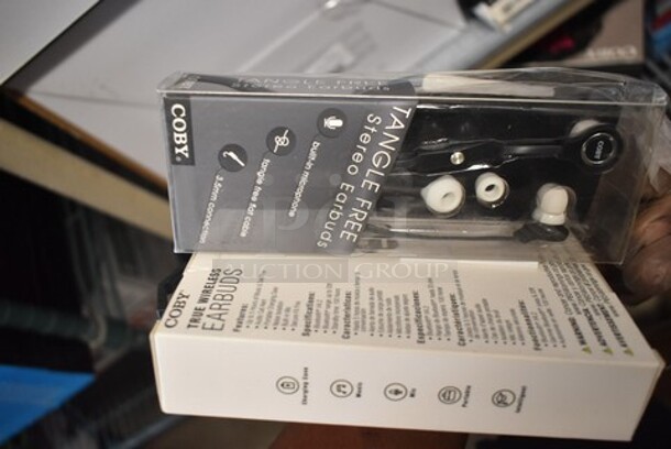 5 BRAND NEW IN BOX! Items Including Coby Stereo Earbuds, Coby Red Earbuds, Coby White Earbuds, Starks Earbuds. 5 Times Your Bid! - Image 1 of 9