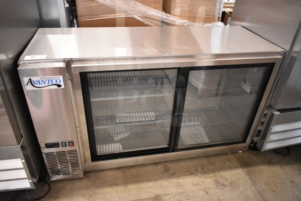 BRAND NEW SCRATCH AND DENT! 2024 Avantco 178UBB60SGTS 60" Stainless Steel Underbar Height Narrow Sliding Glass Door Back Bar Refrigerator with Galvanized Top and LED Lighting. 115 Volts, 1 Phase. Tested and Working! - Image 2 of 6