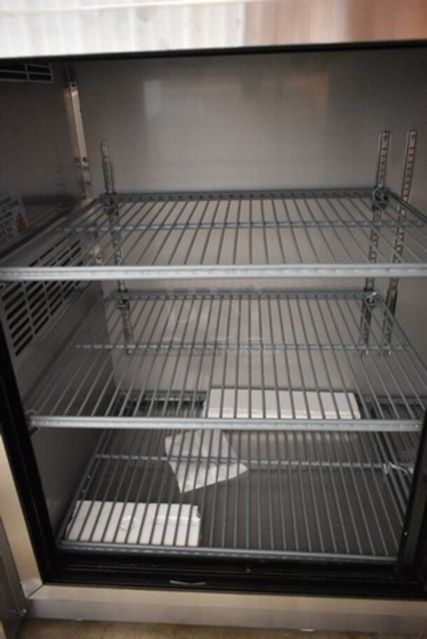 BRAND NEW SCRATCH AND DENT! 2024 Avantco 178UBB60SGTS 60" Stainless Steel Underbar Height Narrow Sliding Glass Door Back Bar Refrigerator with Galvanized Top and LED Lighting. 115 Volts, 1 Phase. Tested and Working! - Image 4 of 6