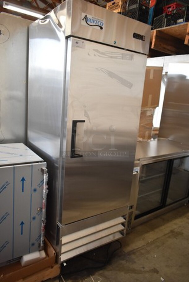 BRAND NEW SCRATCH AND DENT! 2024 Avantco 178A23RHC Stainless Steel Commercial Single Door Reach In Cooler w/ Poly Coated Racks on Commercial Casters. 115 Volts, 1 Phase. Tested and Working! - Image 2 of 7