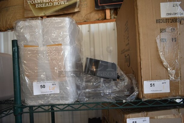 BRAND NEW SCRATCH AND DENT! Set of 4 Crathco Poly Clear Hoppers and Drip Tray for Refrigerated Beverage Machine.  - Image 2 of 5