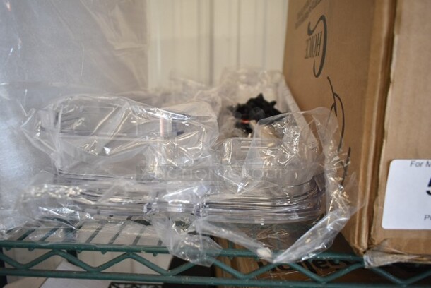 BRAND NEW SCRATCH AND DENT! Set of 4 Crathco Poly Clear Hoppers and Drip Tray for Refrigerated Beverage Machine.  - Image 4 of 5