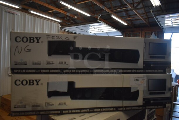 2 BRAND NEW SCRATCH AND DENT! Coby CSMP95 Super Slim Soundbar. 2 Times Your Bid!  - Image 2 of 5