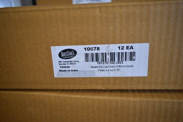 5 Boxes of 12 BRAND NEW SCRATCH AND DENT! TableCraft 10678 13 oz. Square Hammered Stainless Steel Fry Cup. 5 Times Your Bid!  - Image 3 of 3