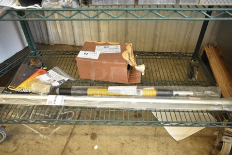 5 BRAND NEW SCRATCH AND DENT! Items Including 3852484 Grindmaster Cecilware 2484 Non-Contact Handle for Refrigerated Beverage Dispensers, 724K0190 Eliason Corporation K0190 Easy Swing Zinc Upper Cafe Hinge, 712CK6544A San Jamar CK6544A 44" x 2" Aluminum Wall Mounted Ticket Holder, 690FGQ7450YL Rubbermaid HYGEN FGQ74500YL00 Quick-Connect Telescopic Pole - 40", Master Caster Giant Foot Brown Rubber Door Stop 00964. 5 Times Your Bid!