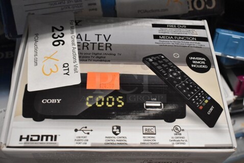 3 BRAND NEW IN BOX! Coby CTSB-600 Digital TV Converter. 3 Times Your Bid!