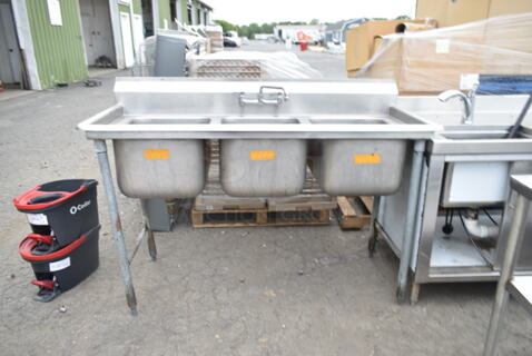 Stainless Steel 3 Bay Sink w/ Faucet and Handles