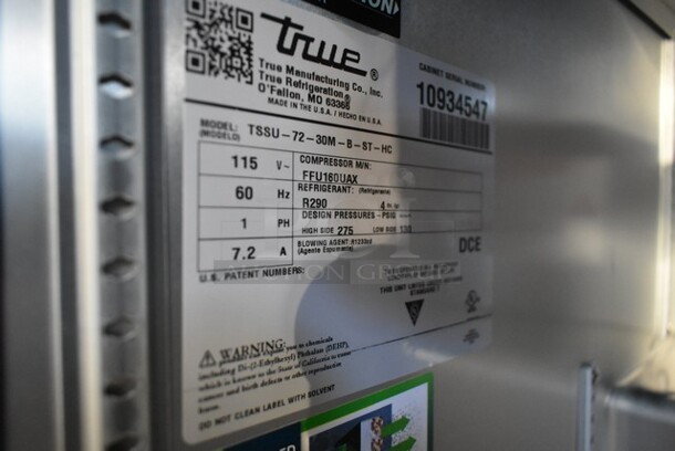 BRAND NEW SCRATCH AND DENT! 2024 True TSSU-72-30M-B-ST-HC Stainless Steel Commercial Sandwich Salad Prep Table Bain Marie Mega Top on Commercial Casters. 115 Volts, 1 Phase. Tested and Working! - Image 10 of 10